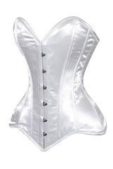 Daisy Corsets Lavish White Satin Overbust Corset Sweetheart Neckline Busk Closure - Daisy Corsets