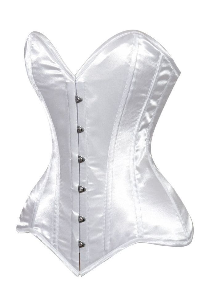 Daisy Corsets Lavish White Satin Overbust Corset Sweetheart Neckline Busk Closure - Daisy Corsets
