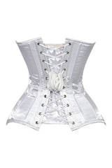 Daisy Corsets Lavish White Satin Overbust Corset Sweetheart Neckline Busk Closure - Daisy Corsets