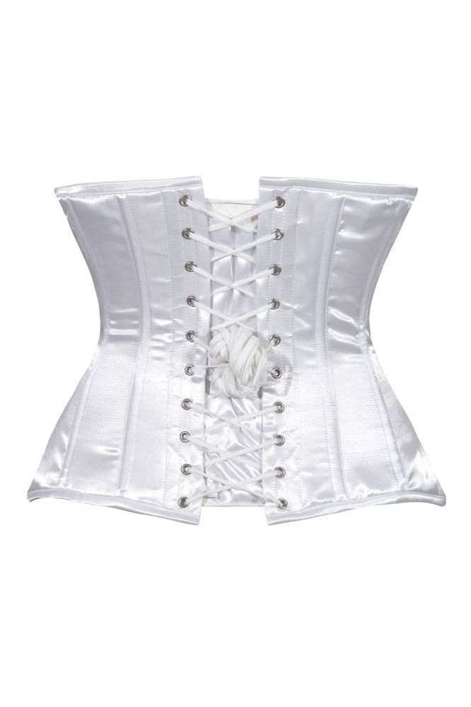 Daisy Corsets Lavish White Satin Underbust Corset Waist Cincher Busk Closure - Daisy Corsets