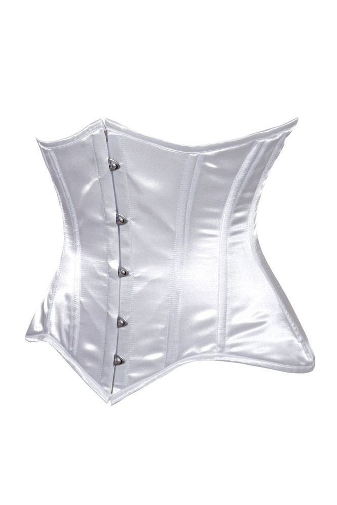 Daisy Corsets Lavish White Satin Underbust Corset Waist Cincher Busk Closure - Daisy Corsets