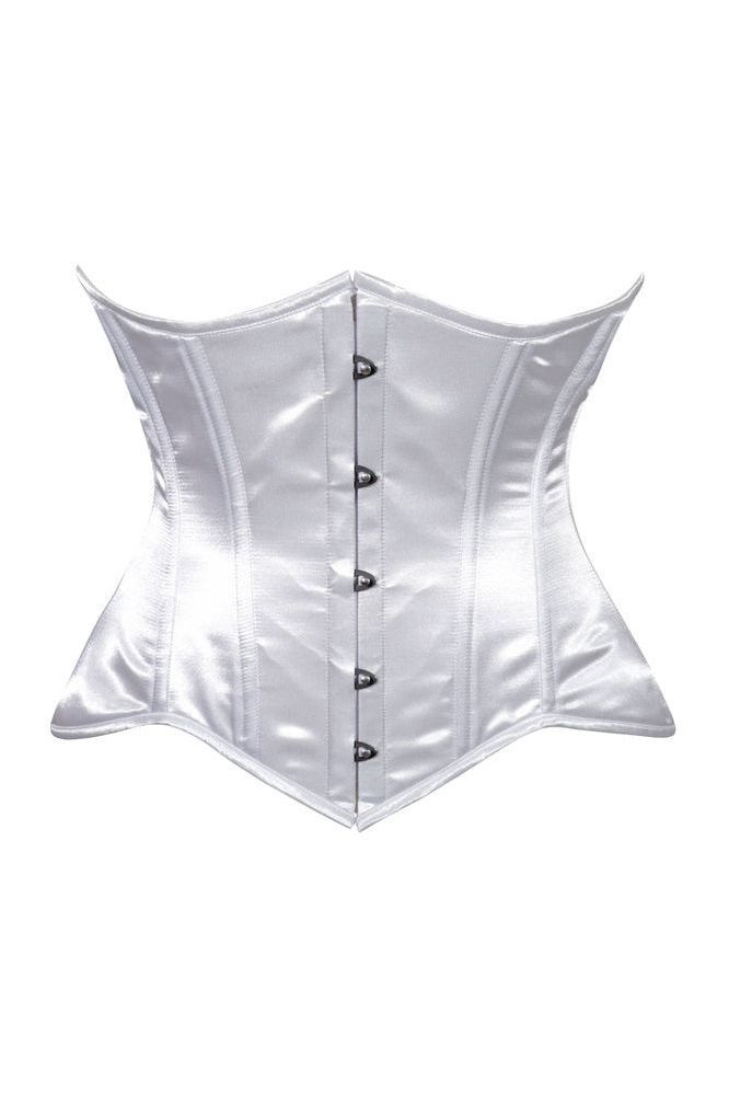 Daisy Corsets Lavish White Satin Underbust Corset Waist Cincher Busk Closure - Daisy Corsets