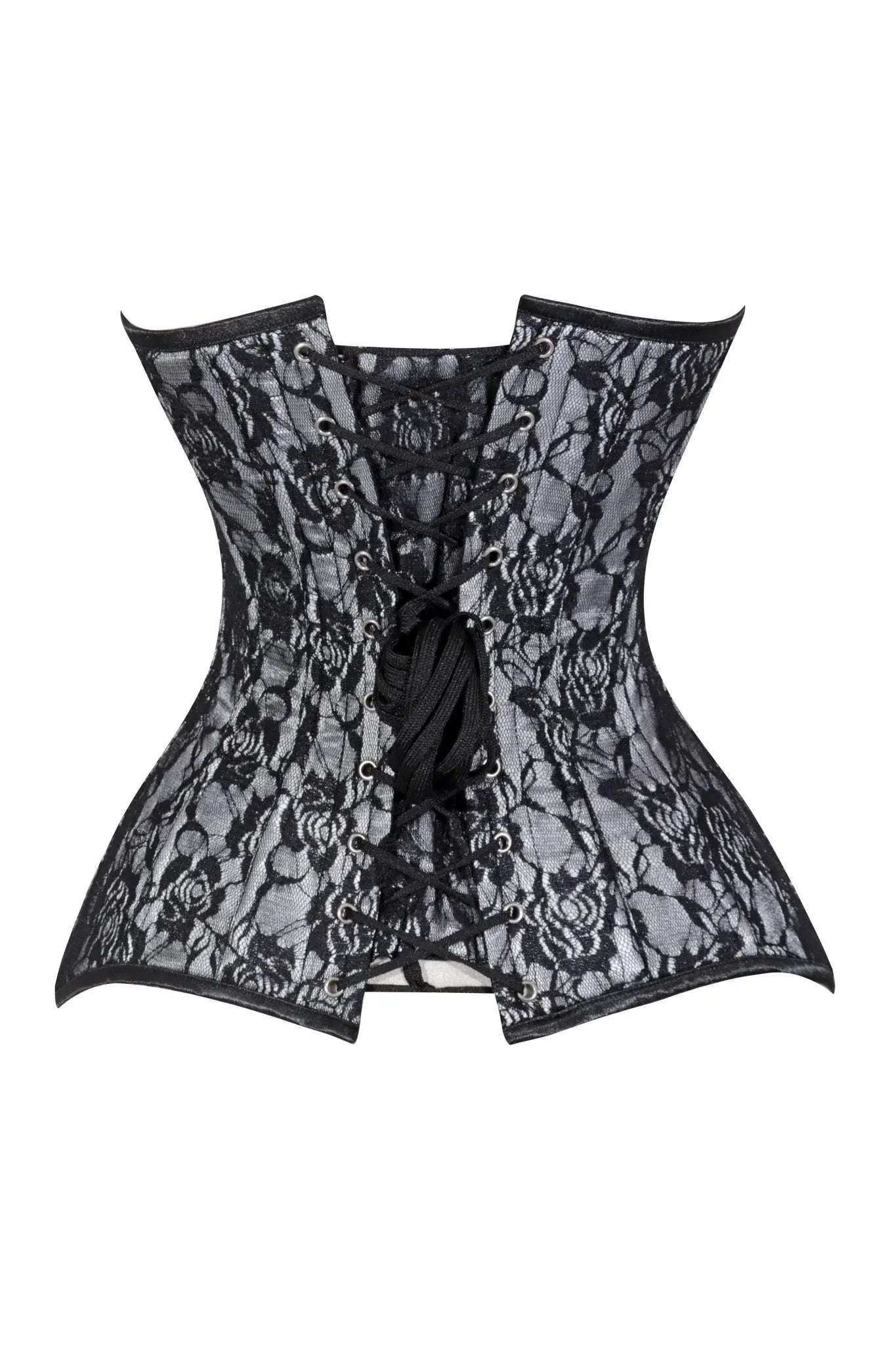 Lavish White/Black Lace Overbust Corset Sweetheart Neckline Busk Closure - Daisy Corsets - Flyclothing LLC