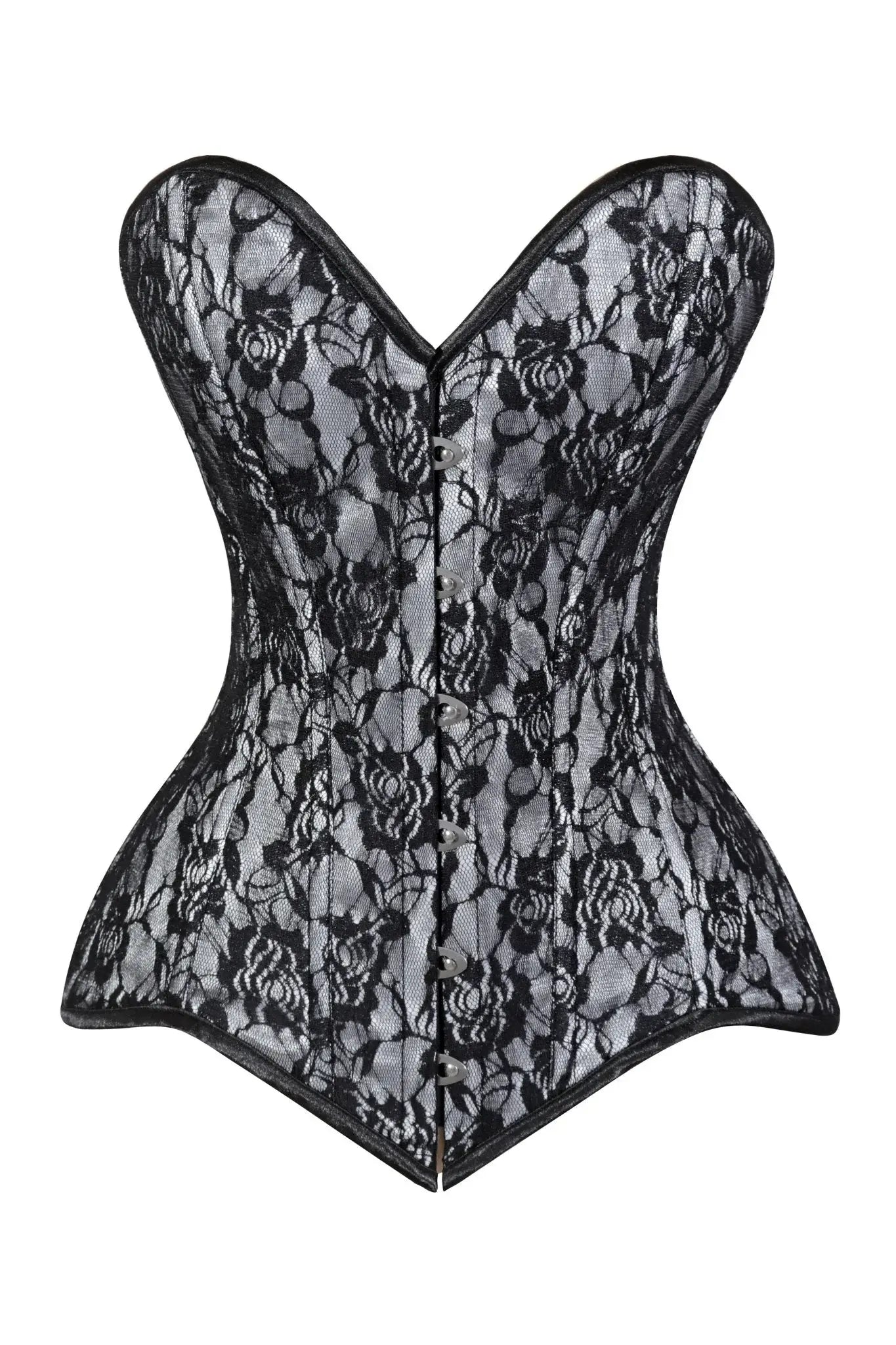 Lavish White/Black Lace Overbust Corset Sweetheart Neckline Busk Closure - Daisy Corsets - Flyclothing LLC