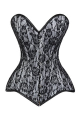 Lavish White/Black Lace Overbust Corset Sweetheart Neckline Busk Closure - Daisy Corsets - Flyclothing LLC