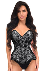 Lavish White/Black Lace Overbust Corset Sweetheart Neckline Busk Closure - Daisy Corsets - Flyclothing LLC