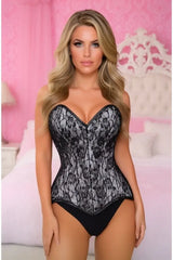 Lavish White/Black Lace Overbust Corset Sweetheart Neckline Busk Closure - Daisy Corsets - Flyclothing LLC