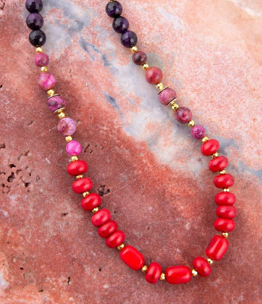 Le Rouge Red Magnesite Multi-Stone Long Necklace - Barse Jewelry - Flyclothing LLC