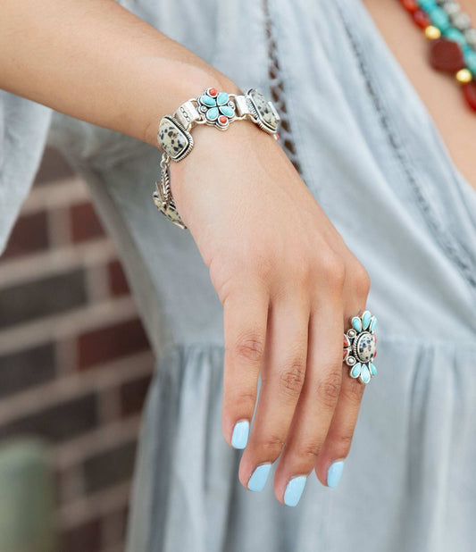 Legacy Blue Turquoise and Dalmatian Jasper Golden Bracelet - Barse Jewelry - Flyclothing LLC