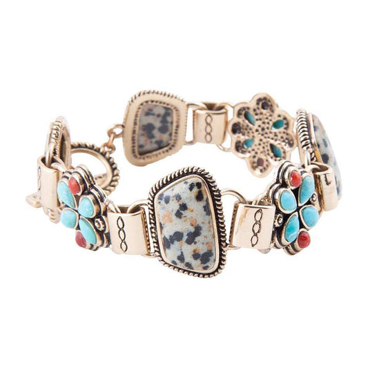 Legacy Blue Turquoise and Dalmatian Jasper Golden Bracelet - Barse Jewelry - Flyclothing LLC