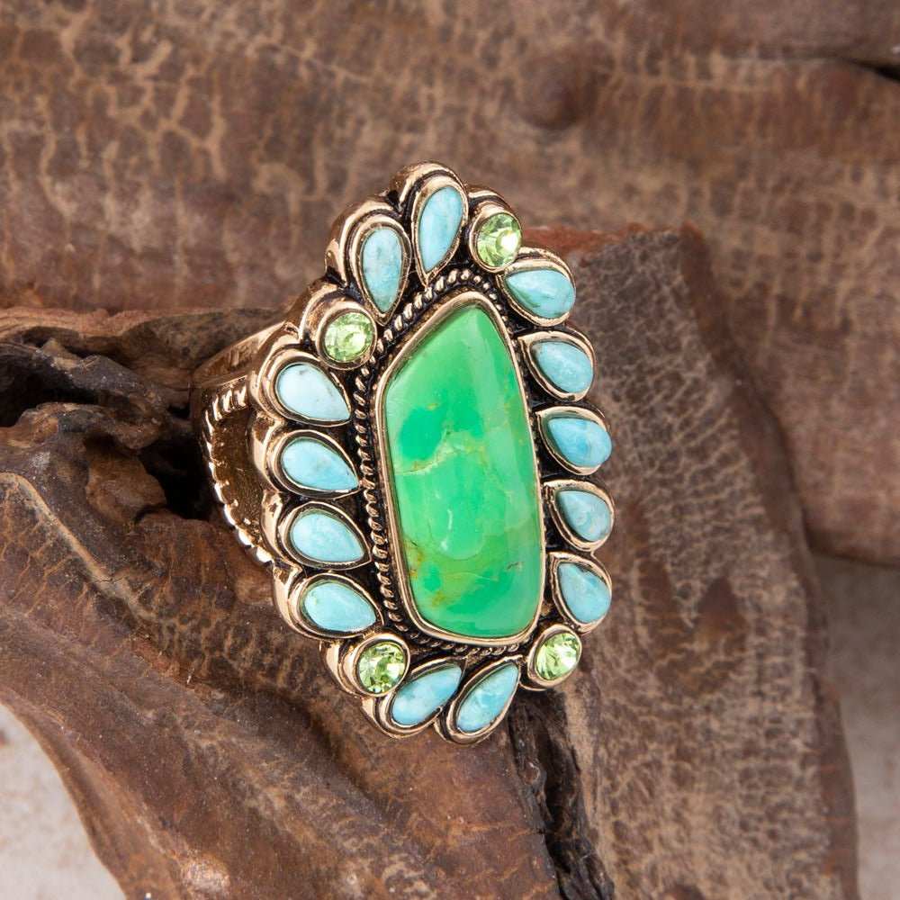 Legacy Lime Green and Blue Turquoise Golden Statement Ring - Barse Jewelry - Flyclothing LLC