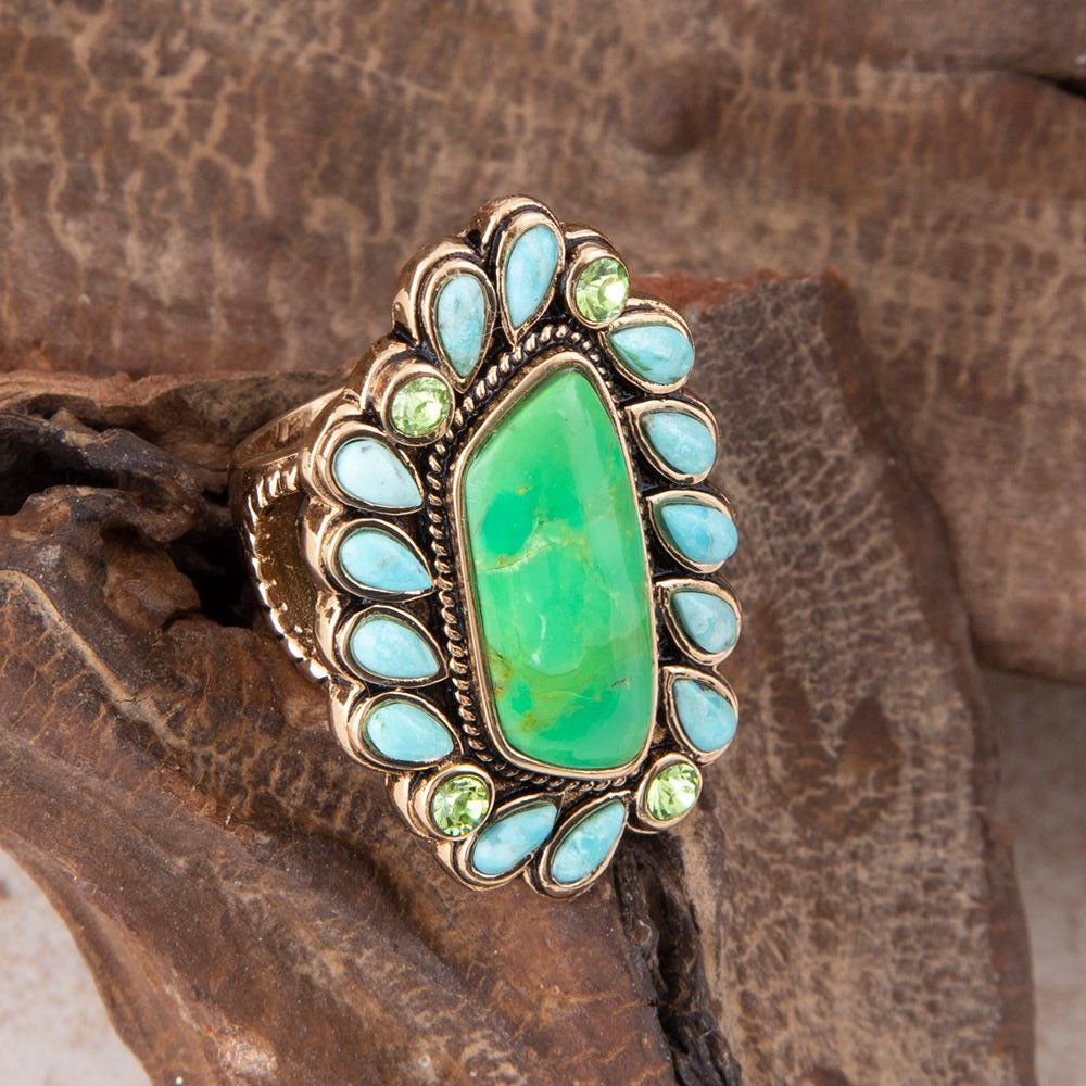 Legacy Lime Green and Blue Turquoise Golden Statement Ring - Barse Jewelry - Flyclothing LLC