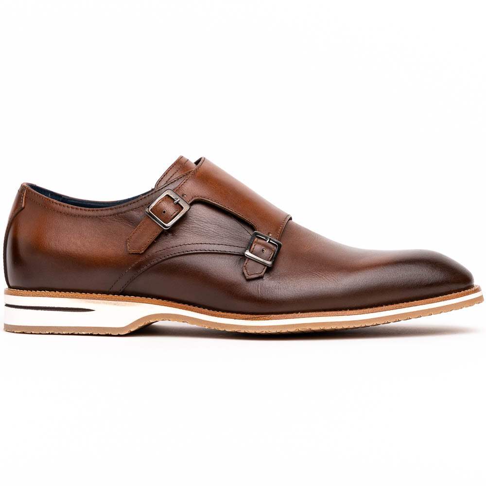 55-103-BRN LEGERRA Hand Burnished Italian Calfskin Monkstrap, Brown - Zelli Italia - Flyclothing LLC
