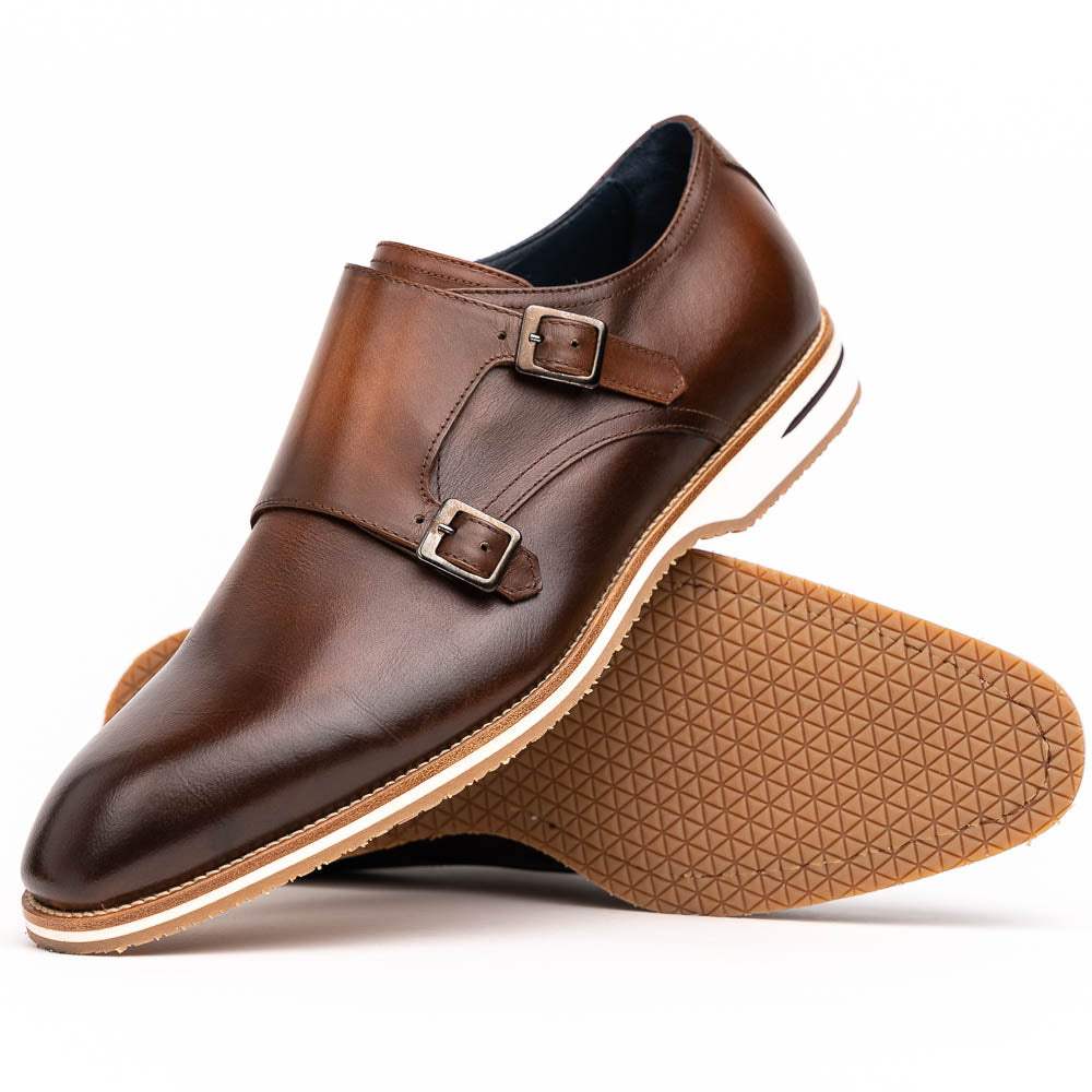 55-103-BRN LEGERRA Hand Burnished Italian Calfskin Monkstrap, Brown - Zelli Italia - Flyclothing LLC