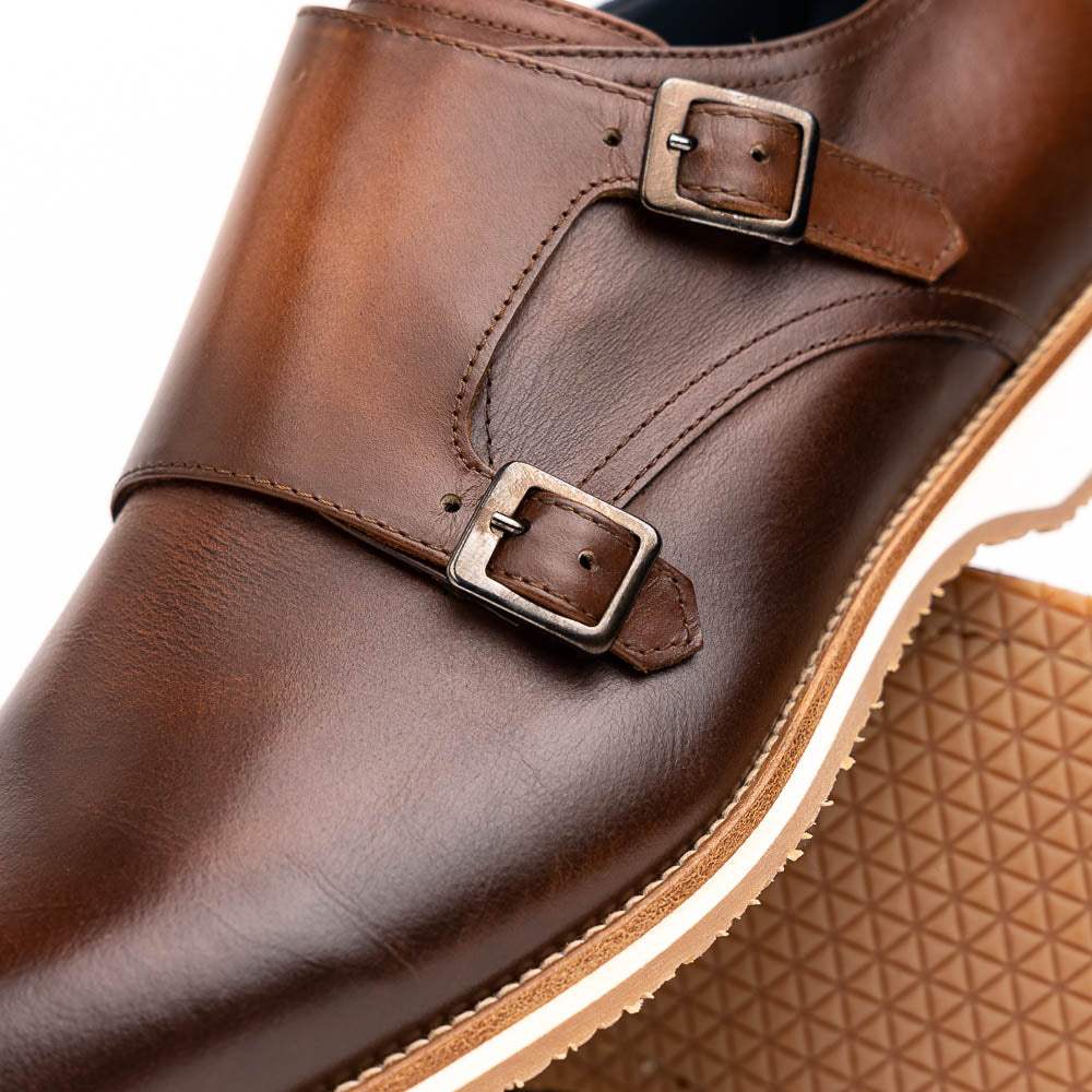 55-103-BRN LEGERRA Hand Burnished Italian Calfskin Monkstrap, Brown - Zelli Italia - Flyclothing LLC