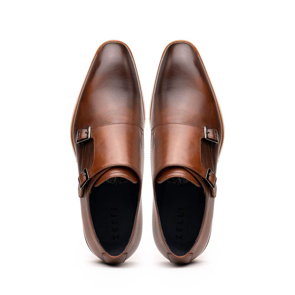 55-103-BRN LEGERRA Hand Burnished Italian Calfskin Monkstrap, Brown - Zelli Italia - Flyclothing LLC