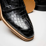 55-112-BLK LEGERRA Hand Burnished Crocodile Print Monkstrap Black - Zelli Italia - Flyclothing LLC