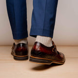 55-112-CGN LEGERRA Hand Burnished Crocodile Print Monkstrap Cognac - Zelli Italia - Flyclothing LLC