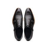 55-112-BLK LEGERRA Hand Burnished Crocodile Print Monkstrap Black - Zelli Italia - Flyclothing LLC
