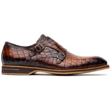 55-112-CGN LEGERRA Hand Burnished Crocodile Print Monkstrap Cognac - Zelli Italia - Flyclothing LLC