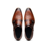 55-112-CGN LEGERRA Hand Burnished Crocodile Print Monkstrap Cognac - Zelli Italia - Flyclothing LLC