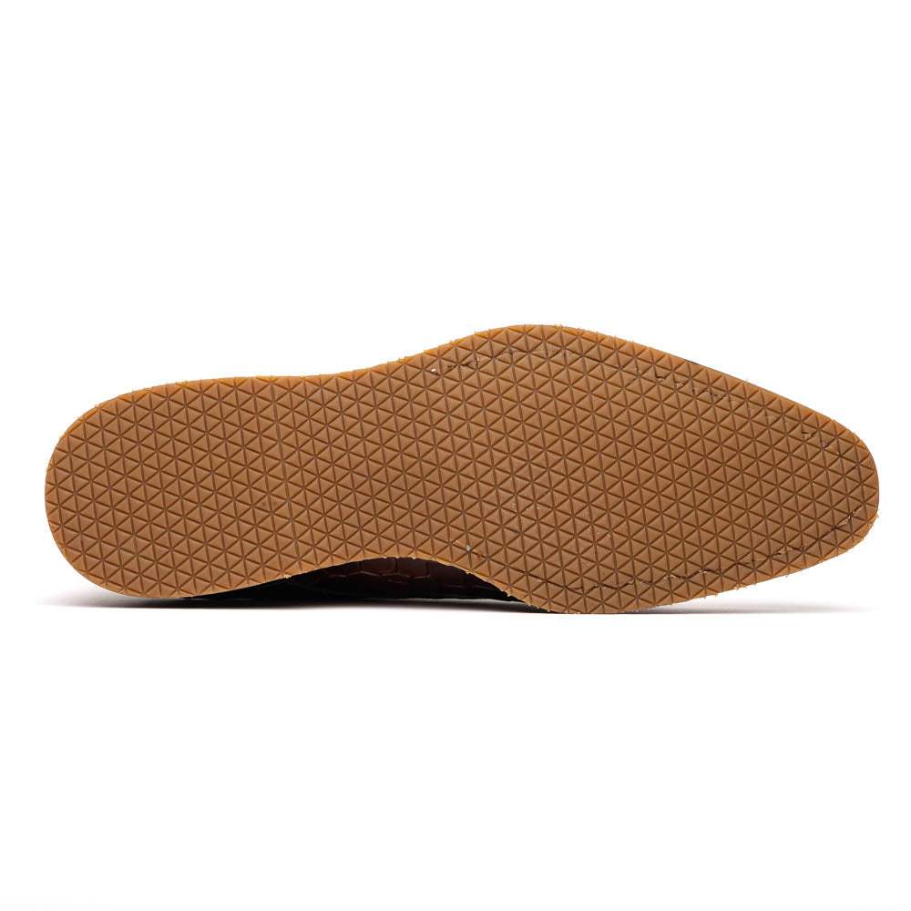 55-112-CGN LEGERRA Hand Burnished Crocodile Print Monkstrap Cognac - Zelli Italia - Flyclothing LLC