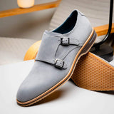 56-105-GRY LEGERRA Sueded Goatskin Monkstrap Grey - Zelli Italia - Flyclothing LLC
