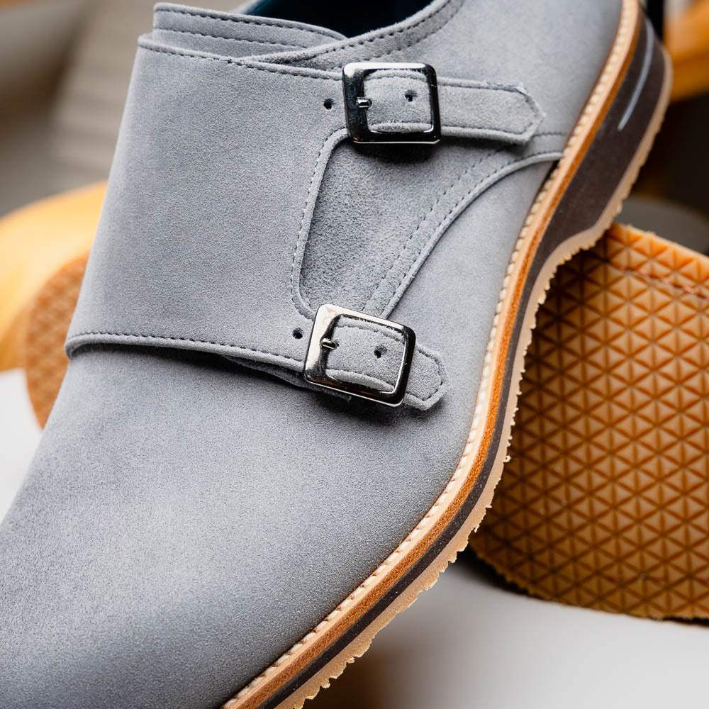 56-105-GRY LEGERRA Sueded Goatskin Monkstrap Grey - Zelli Italia - Flyclothing LLC