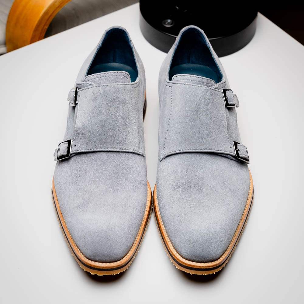 56-105-GRY LEGERRA Sueded Goatskin Monkstrap Grey - Zelli Italia - Flyclothing LLC