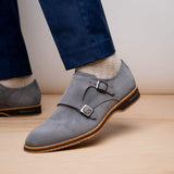 56-105-GRY LEGERRA Sueded Goatskin Monkstrap Grey - Zelli Italia - Flyclothing LLC