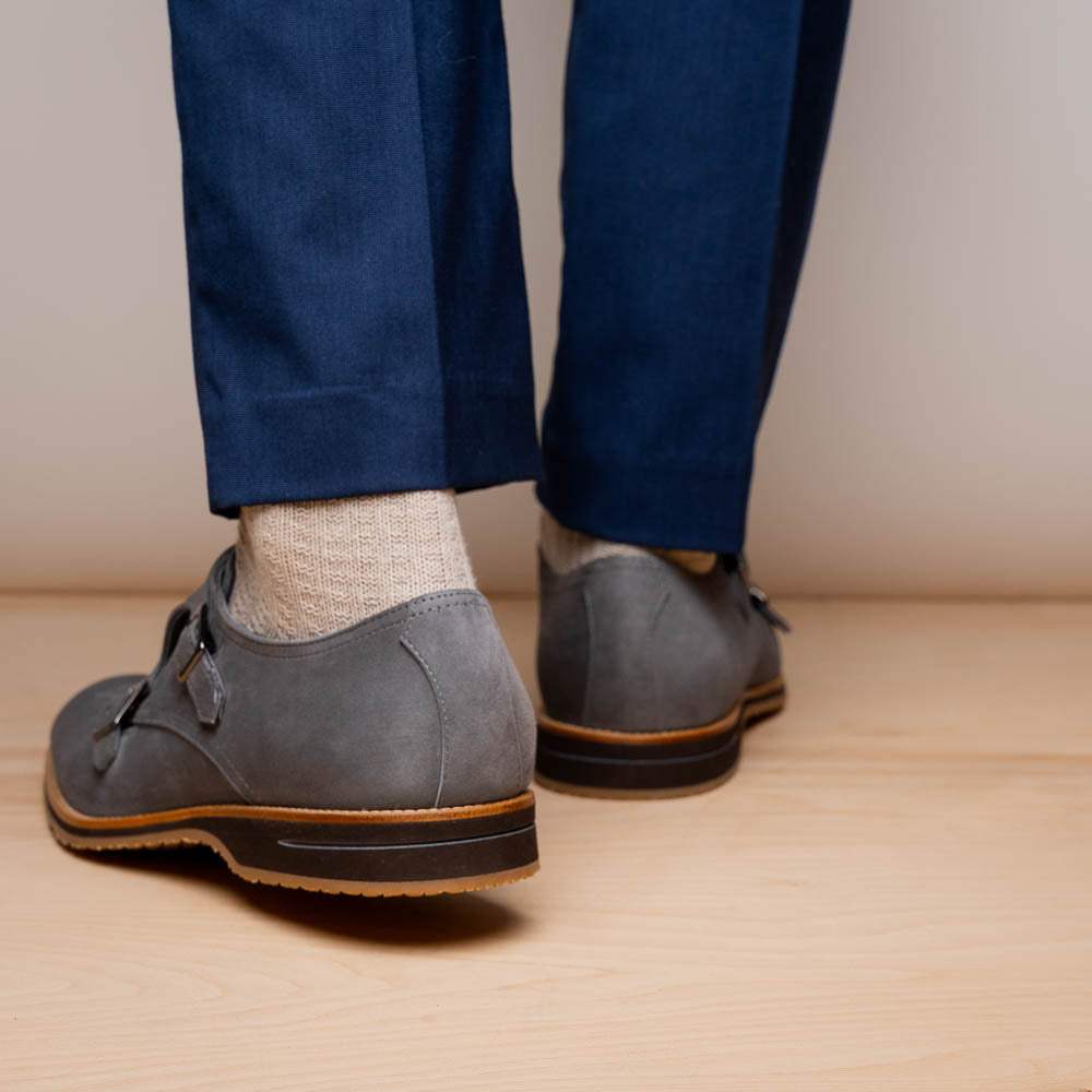 56-105-GRY LEGERRA Sueded Goatskin Monkstrap Grey - Zelli Italia - Flyclothing LLC