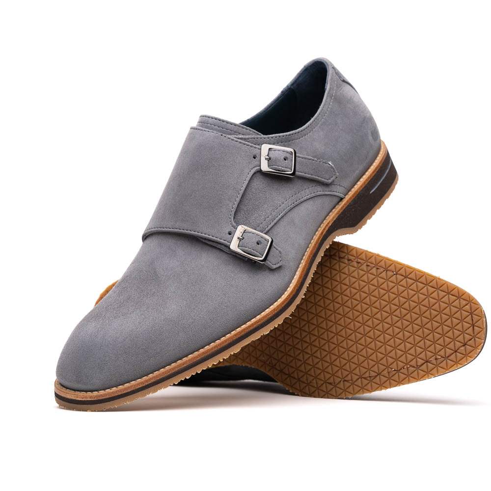 56-105-GRY LEGERRA Sueded Goatskin Monkstrap Grey - Zelli Italia - Flyclothing LLC