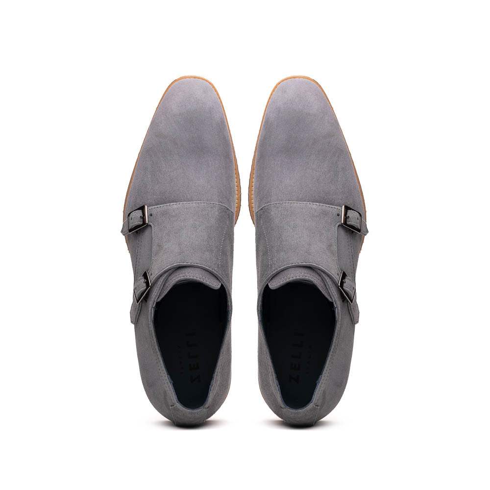 56-105-GRY LEGERRA Sueded Goatskin Monkstrap Grey - Zelli Italia - Flyclothing LLC