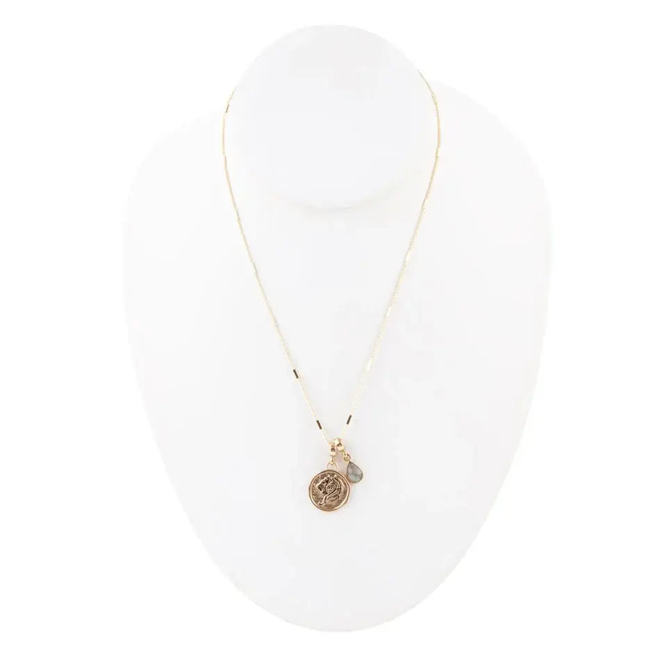 Leo - Zodiac Gray Labradorite Golden Charm Necklace - Barse Jewelry - Flyclothing LLC