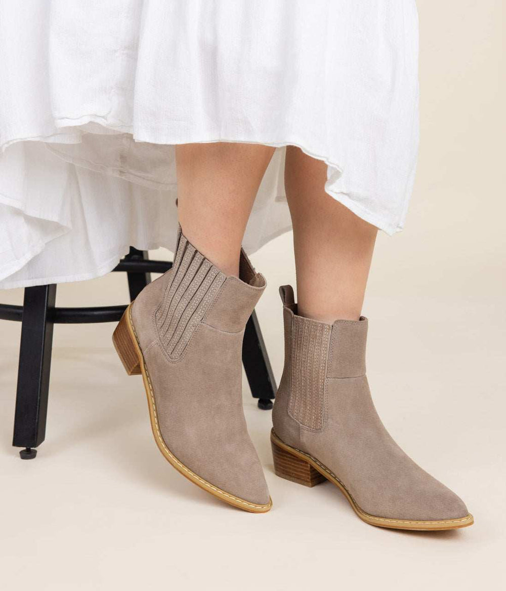 Leonor Suede Ankle Boot in Taupe - Naughty Monkey - Flyclothing LLC