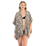 Leopard Pattern Daisy Flower Print Cover Up Kimono Poncho - Madeline Love - Flyclothing LLC