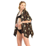Leopard Pattern Daisy Flower Print Cover Up Kimono Poncho - Madeline Love - Flyclothing LLC