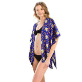 Leopard Pattern Daisy Flower Print Cover Up Kimono Poncho - Madeline Love - Flyclothing LLC
