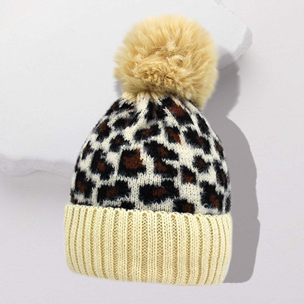 Leopard Pattern Pom Pom Beanie Hat - Madeline Love - Flyclothing LLC