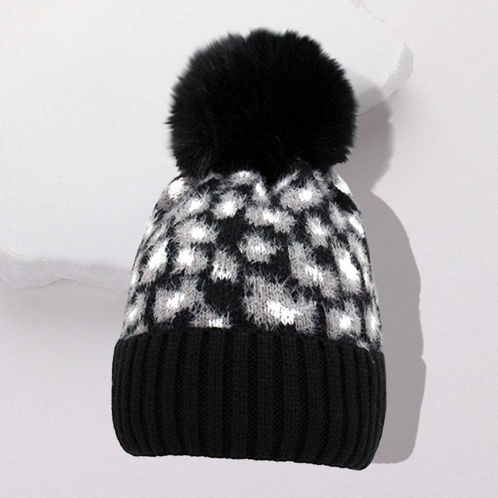 Leopard Pattern Pom Pom Beanie Hat - Madeline Love - Flyclothing LLC