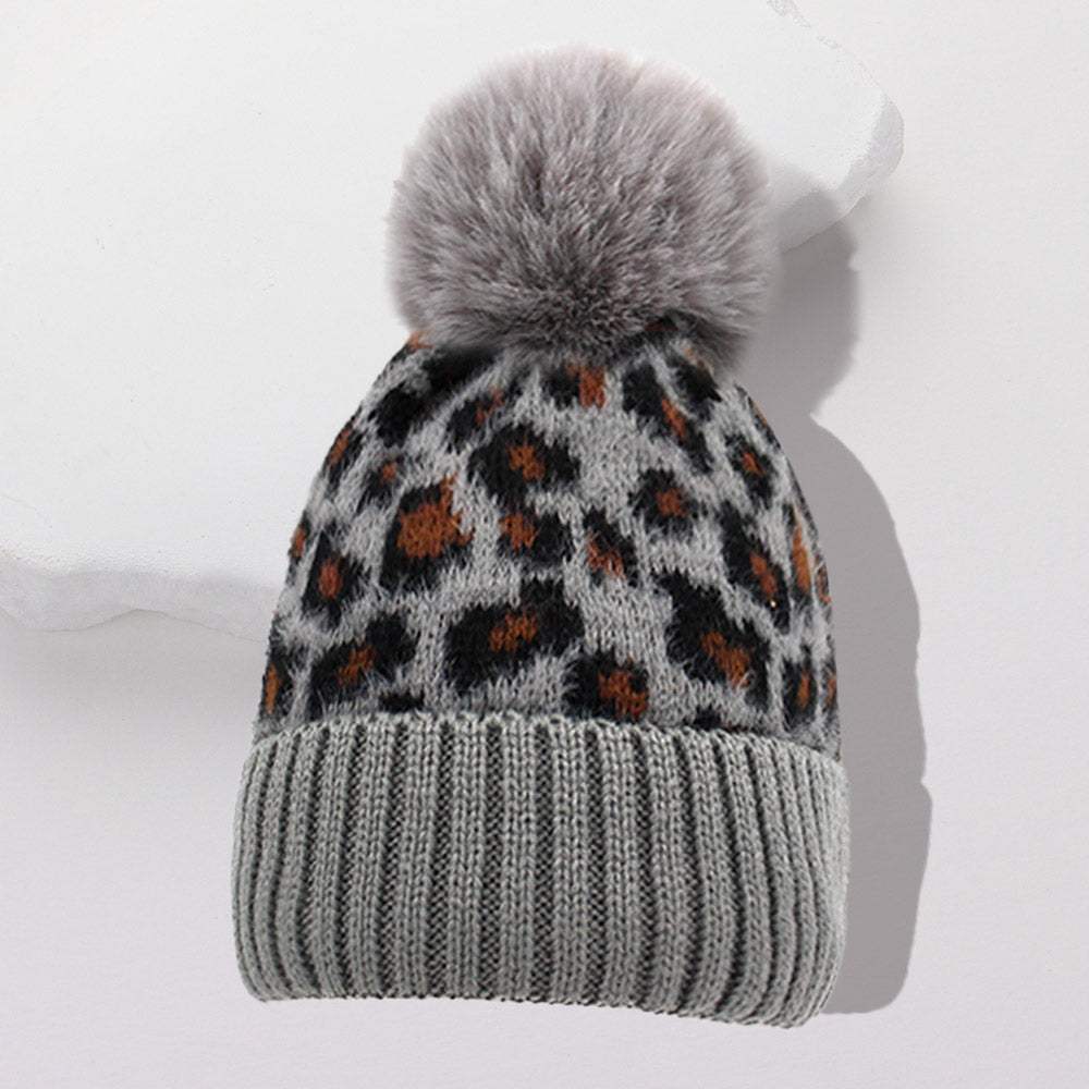 Leopard Pattern Pom Pom Beanie Hat - Madeline Love - Flyclothing LLC