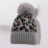 Leopard Pattern Pom Pom Beanie Hat - Madeline Love - Flyclothing LLC