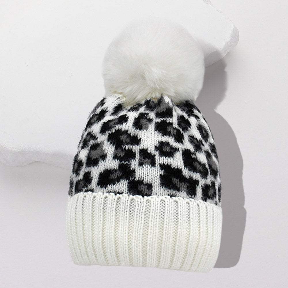 Leopard Pattern Pom Pom Beanie Hat - Madeline Love - Flyclothing LLC