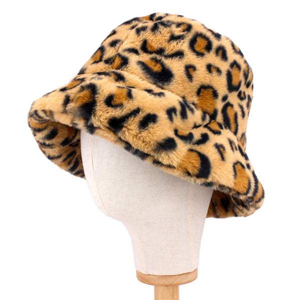 Leopard Patterned Faux Fur Bucket Hat - Madeline Love - Flyclothing LLC
