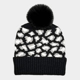 Leopard Patterned Faux Fur Pom Pom Ribbed Beanie Hat - Madeline Love - Flyclothing LLC
