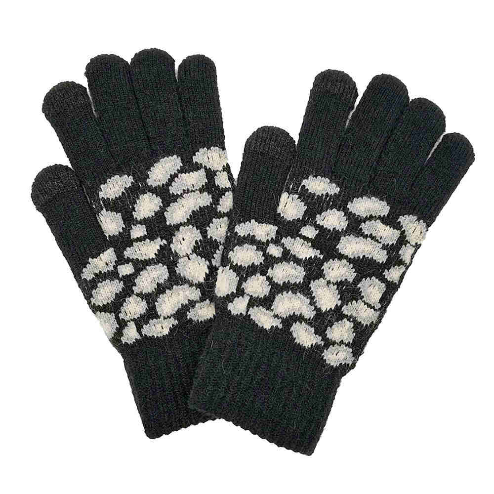 Leopard Patterned Knit Smart Gloves - Madeline Love - Flyclothing LLC