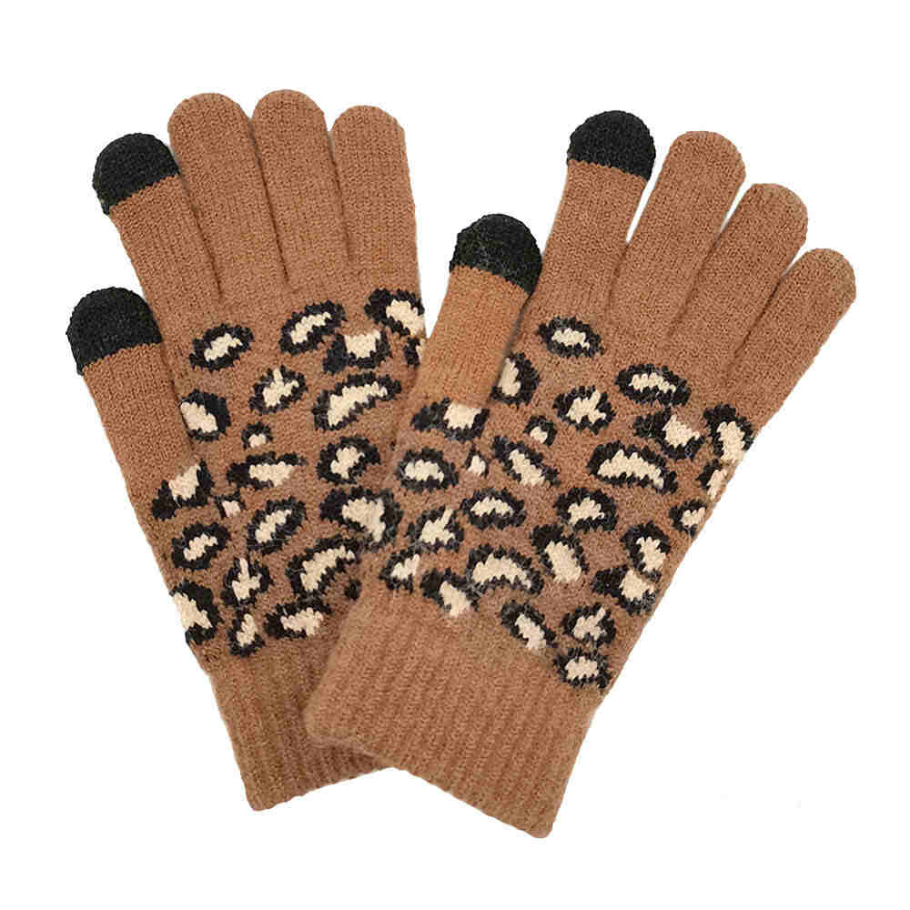 Leopard Patterned Knit Smart Gloves - Madeline Love - Flyclothing LLC