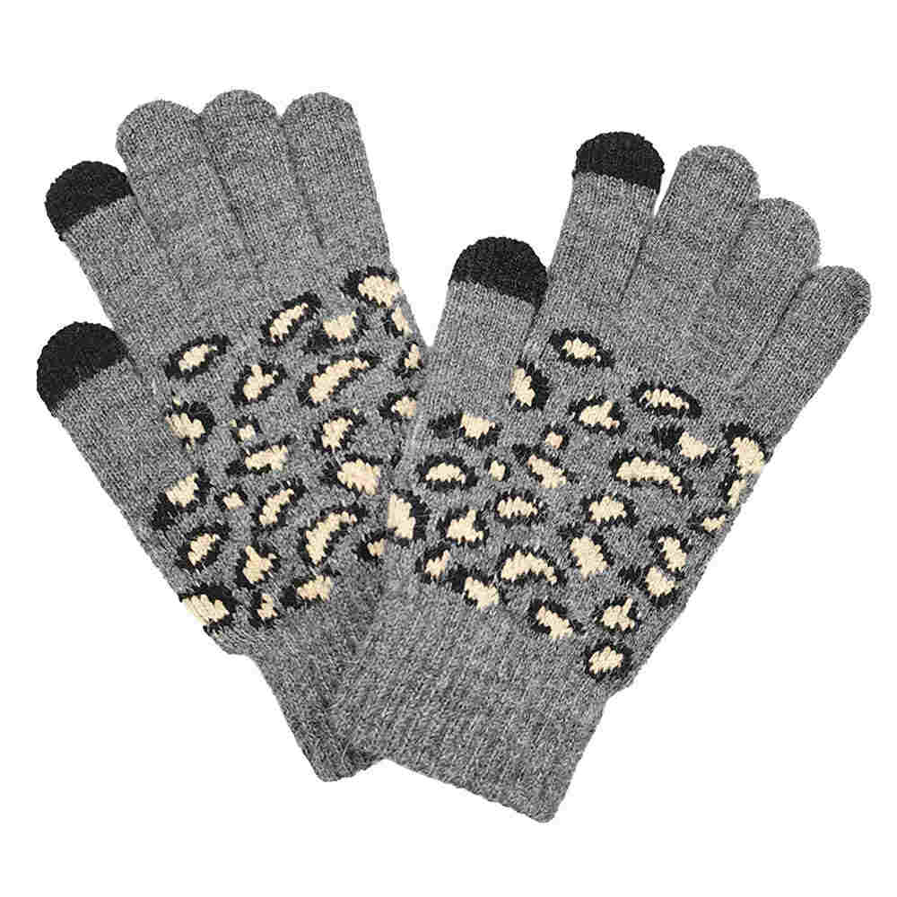Leopard Patterned Knit Smart Gloves - Madeline Love - Flyclothing LLC