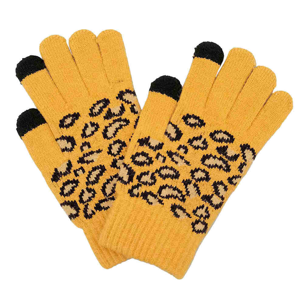 Leopard Patterned Knit Smart Gloves - Madeline Love - Flyclothing LLC