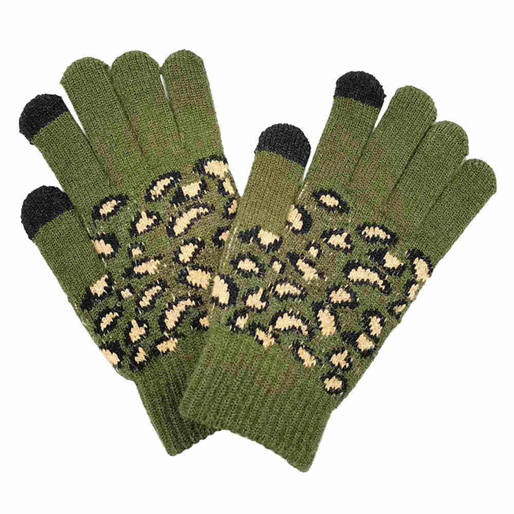 Leopard Patterned Knit Smart Gloves - Madeline Love - Flyclothing LLC